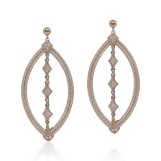 ALOR 1/3ctw Diamond Carnation Cable Stainless Steel and Rose Gold Lace Marquise Earrings