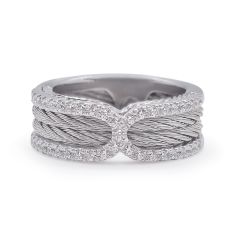 ALOR 1/3ctw Diamond Grey Cable Stainless Steel and White Gold Infinity Ring | Size 7