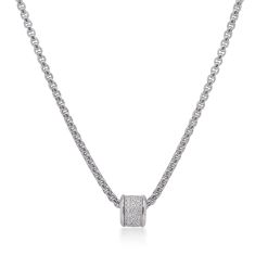 ALOR 1/3ctw Diamond Grey Stainless Steel Chain White Gold Barrel Necklace