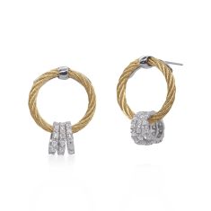 ALOR 1/3ctw Diamond Yellow Cable Stainless Steel and White Gold Circle Spinning Drop Earrings