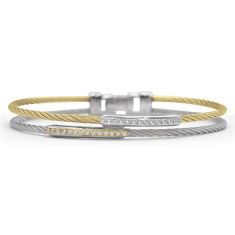 ALOR 1/4ctw Diamond Grey and Yellow Cable Stainless Steel and Gold Dual Channel Bar Bracelet