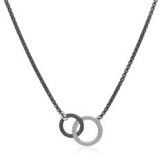 ALOR 1/5ctw Diamond Black Stainless Steel Cable and White Gold Interlocking Full Circle Necklace