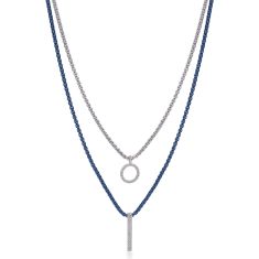 ALOR 1/5ctw Diamond Blueberry and Grey Stainless Steel Chain and White Gold Double Layered Necklace