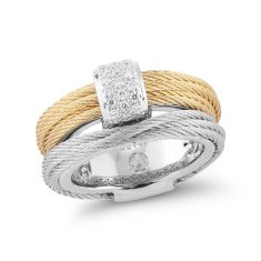 ALOR 1/6ctw Diamond Yellow and Grey Cable Stainless Steel and White Gold Small Simple Stack Ring | Size 7