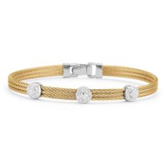 ALOR 1/8ctw Diamond Triple Round Station Yellow Cable and White Gold Classic Stackable Bracelet