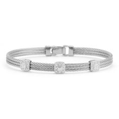 ALOR 1/8ctw Diamond Triple Square Station Grey Cable and White Gold Cable Classic Stackable Bracelet