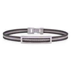 ALOR Black Cable and Grey Cable Stainless Steel Open ID Bracelet | Men's
