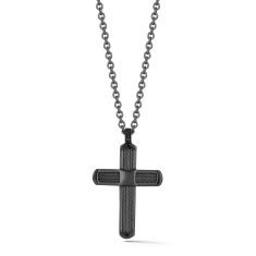 ALOR Black Cable Stainless Steel Cross Pendant Necklace | Men's