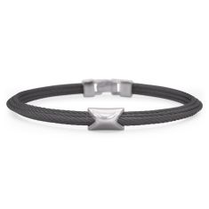 ALOR Black Cable Stainless Steel Triangle Station Edge Bracelet | Men's