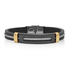 ALOR Black Rubber, Grey Cable, and Yellow PVD Stainless Steel Bracelet | Men's
