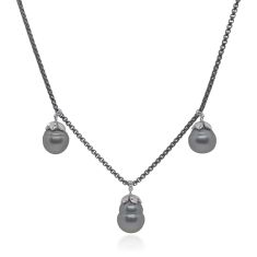 ALOR Black South Sea Cultured Pearl and Black Stainless Steel Triple Drop Necklace