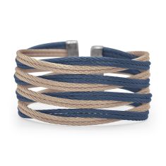 ALOR Blueberry and Carnation Cable Stainless Steel Oversized Entwine Cuff Bracelet