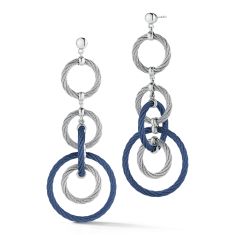ALOR Blueberry and Grey Cable Stainless Steel and White Gold Encompassed Earrings