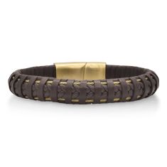 ALOR Chocolate Leather and Yellow Cable Stainless Steel Wrapped Bracelet | Men's