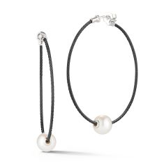 ALOR Freshwater Cultured Pearl Black Cable Stainless Steel and White Gold Hoop Earrings