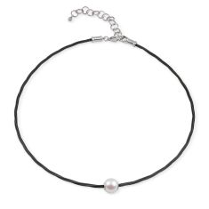 ALOR Freshwater Cultured Pearl Black Cable Stainless Steel Choker Necklace