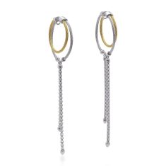 ALOR Grey and Yellow Cable and Chain Stainless Steel Hoop Shoulder Duster Earrings