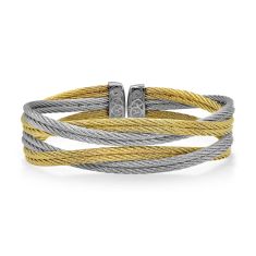 ALOR Grey and Yellow Cable Stainless Steel Entwine Cuff Bracelet