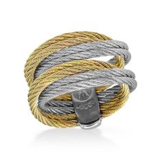 ALOR Grey and Yellow Cable Stainless Steel Entwine Ring | Size 7