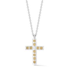 ALOR Yellow Cable and Stainless Steel Cross Pendant Necklace | Men's