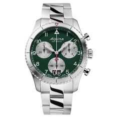 Alpina Startimer Pilot Quartz Chronograph Big Date Green Dial and Stainless Steel Bracelet Watch | 41mm | AL-372GRS4S26B