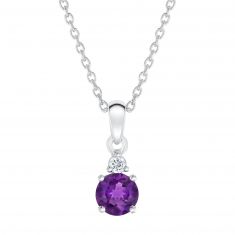 Amethyst and Created White Sapphire Sterling Silver Pendant Necklace