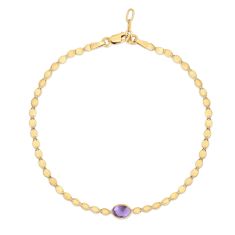 Amethyst and Yellow Gold Solid Mirror Chain Bracelet | 2.2mm