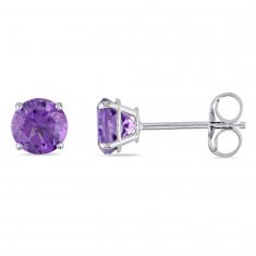 Amethyst Round Solitaire Stud Earrings