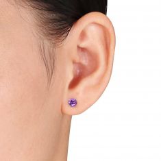 Amethyst Round Solitaire Stud Earrings