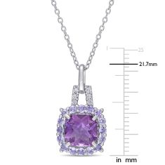 Amethyst, Tanzanite and 1/20ctw Diamond Sterling Silver Pendant Necklace