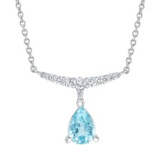 Aquamarine and 1/6ctw Diamond White Gold Curved Bar Necklace | Watercolor