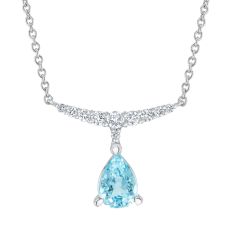 Aquamarine and 1/6ctw Diamond White Gold Curved Bar Necklace - Watercolor Collection