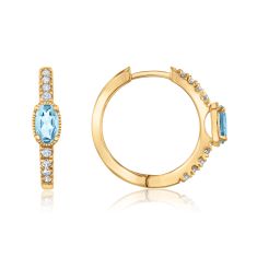 Aquamarine and 1/6ctw Diamond Yellow Gold Huggie Hoop Earrings