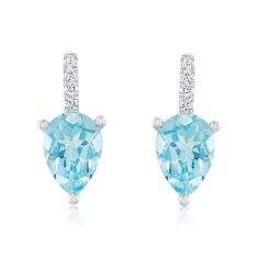 Aquamarine and 1/8ctw Diamond White Gold Drop Earrings - Watercolor Collection
