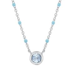 Aquamarine and Blue Enamel Sterling Silver Pendant Necklace