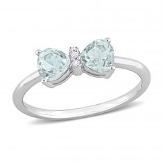 Aquamarine and Diamond Accent White Gold Bow Ring