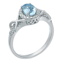 Aquamarine and 1/4ctw Diamond White Gold Ring