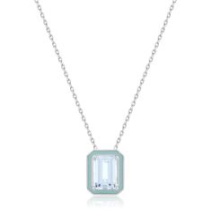 Aquamarine and Enamel Sterling Silver Pendant Necklace
