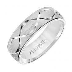 ArtCarved Swiss Cut Infinity Design Center White Gold Comfort Fit Wedding Band | 6.5mm
