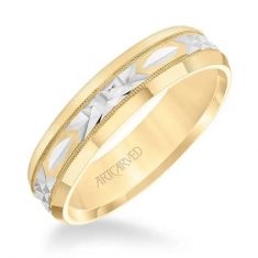 ArtCarved Two-Tone Swiss Cut Engraved Comfort Fit Wedding Band | 6mm