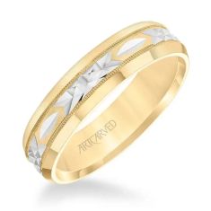 ArtCarved Two-Tone Swiss Cut Engraved Comfort Fit Wedding Band 6mm