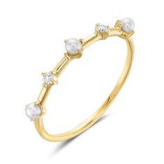 Bassali Fresh Water Cultured Pearl and 1/20ctw Diamond Yellow Gold Band Ring