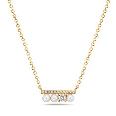 Bassali Freshwater Cultured Pearl and 1/10ctw Diamond Yellow Gold Bar Necklace