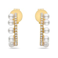 Bassali Freshwater Cultured Pearl and 1/10ctw Diamond Yellow Gold Hoop Earrings