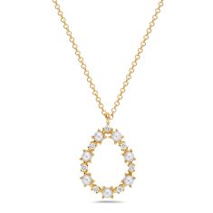 Bassali Freshwater Cultured Pearl and 1/10ctw Diamond Yellow Gold Teardrop Pendant Necklace