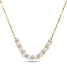 Bassali Freshwater Cultured Pearl and 1/4ctw Diamond Yellow Gold Necklace