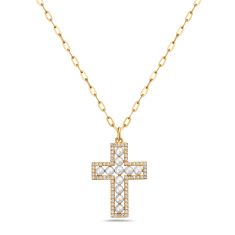 Bassali Freshwater Cultured Pearl and 1/6ctw Diamond Cross Yellow Gold Pendant Necklace