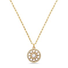 Bassali Freshwater Cultured Pearl and 1/8ctw Diamond Circle Yellow Gold Pendant Necklace