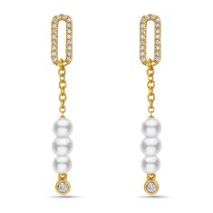 Bassali Freshwater Cultured Pearl and 1/8ctw Diamond Yellow Gold Drop Earrings