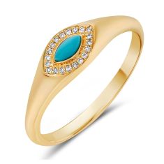Bassali Marquise Turquoise and 1/20ctw Diamond Yellow Gold Ring